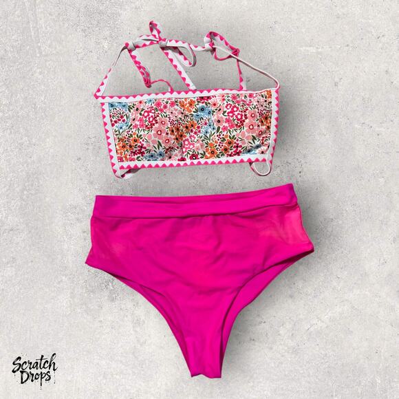 Women's Floral Bikini Set Size XL High Waist Bottoms Boho Chic Swimwear Beach - Picture 1 of 3